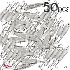 50pcs Fish WOW! 1oz Casting Jig Hammered spoon Silver Treble hook Spoons Lures