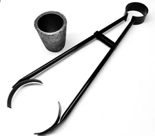 26" Foundry Crucible Flask Tongs with #3 Clay Graphite Crucible Tong Melting Set