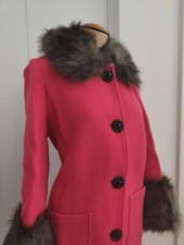 New Kate Spade Jewel Button Faux Fur-trimmed Star Bright Pink Coat Size 2