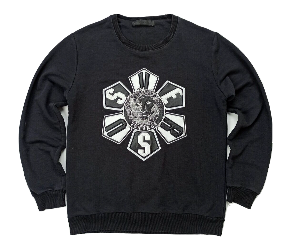 VERSACE VERSUS Black Sweatshirt Embroidered Leather Logo M