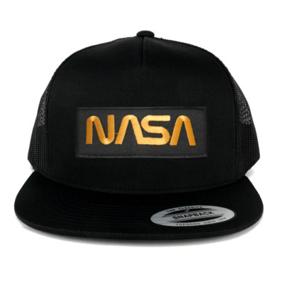 Oversize XXL NASA Worm Gold Text Patch 5 Panel Flatbill Snapback Mesh ...