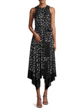 Michael Kors $185 XXS Metallic Paisley Sleeveless Handkerchief-Hem Dress Black