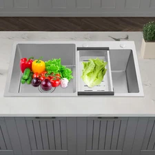 Double Bowl Large Capacity Sink With Drain Basket Stainless Steel Kitchen Sink