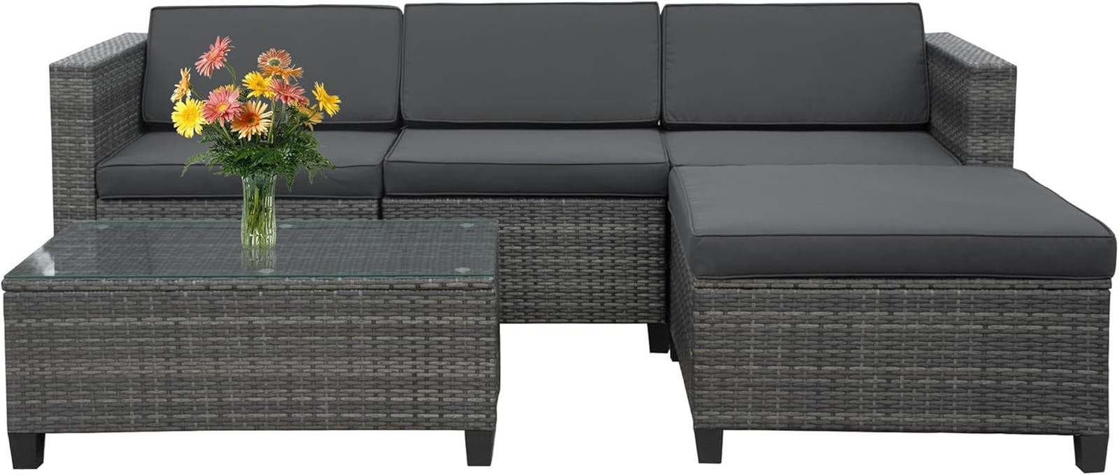 5 Piece Outdoor Patio Sectional Furniture Set, Weather Resistant Rattan outside