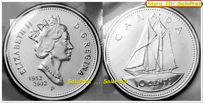 CANADA 1952 2002 CANADIAN DIME BLUENOSE SHIP QUEEN DOUBLE DATE 10