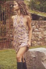 Free People Isla Mini Dress Cream Floral Printed Halter Sleeveless Cross S NEW