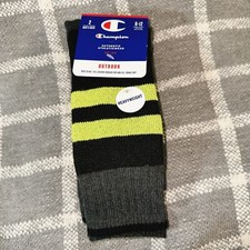 New Champion Mens 2 Pair Outdoor Heavyweight Crew Socks. Black-green-gray