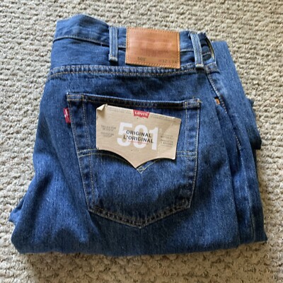 Levis 501 Original Fit Jeans Straight Leg Button Fly Blue Jeans IRREGULAR 38x33