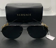 VERSACE VE2249 126187 Matte Black Pilot 65 mm Unisex Sunglasses + Case