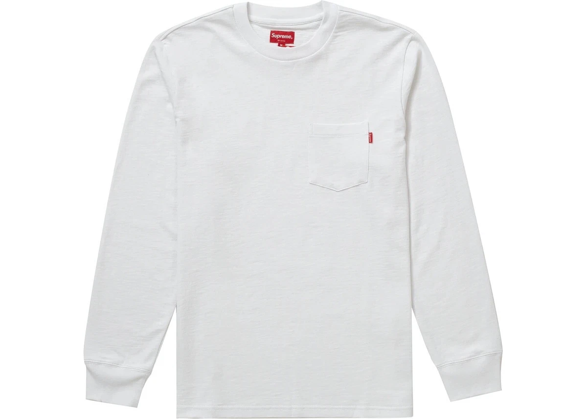 *Authentic & Rare* Supreme L/S Pocket Tee White Season FW19 Sz Large Long  Sleeve