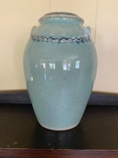 LARGE 10.5" Jugtown Chinese Blue Vase w/ Rope Decoration Vernon Owens 1999