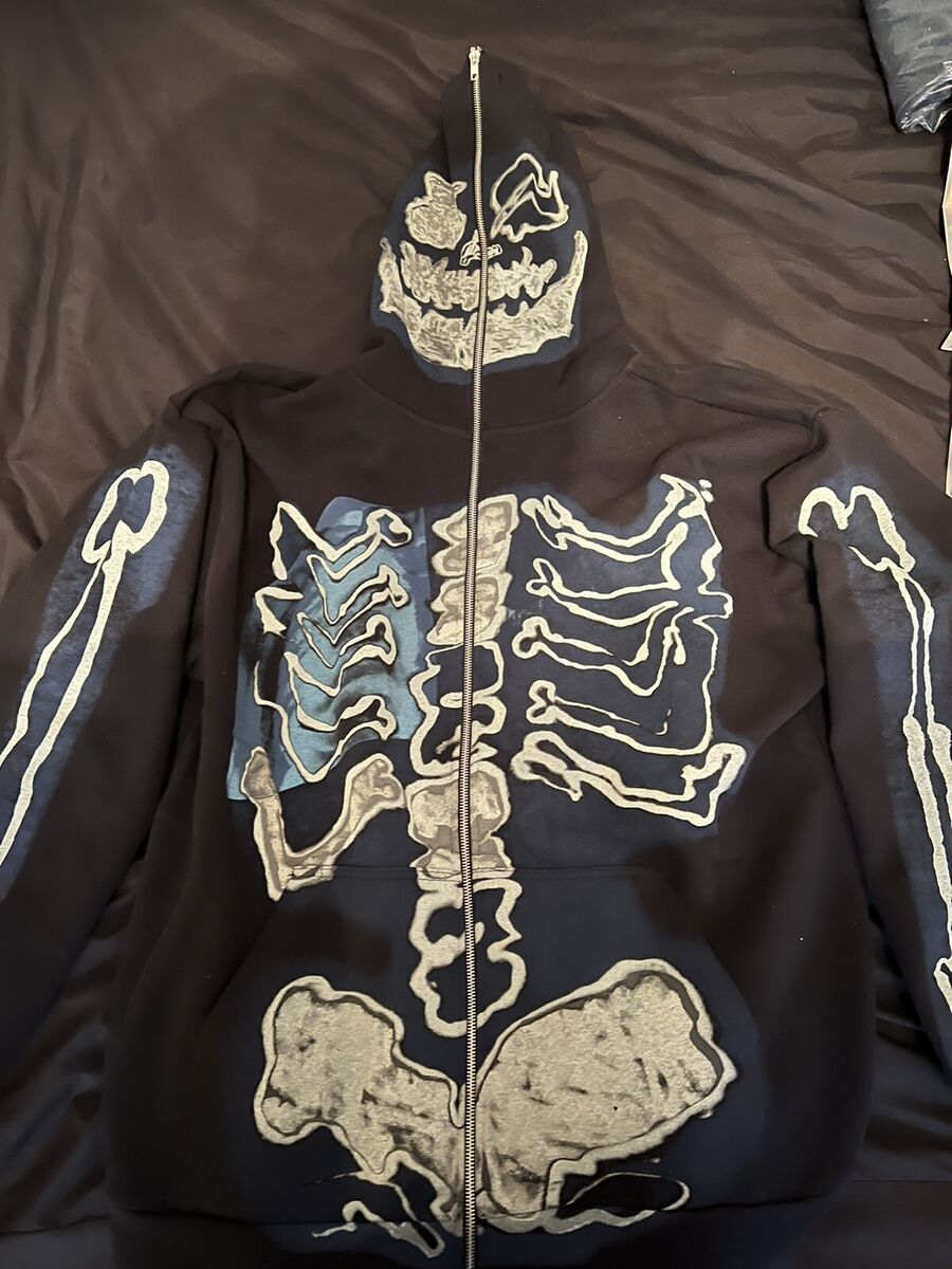 Travis Scott Cactus Jack For Fragment Skeleton Graffiti Full Zip Up Hoodie  Sz L