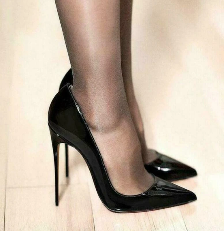 Women Heels Leopard Patent Leather Pumps Pointed Toe Stiletto Ultra High Heel Sexy Ladies Party Shoes Black Leopard 12cm / 9