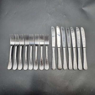 Brand Ware World Hammered Stainless Steel Flatware 14 Pc Lot Forks Knives Korea