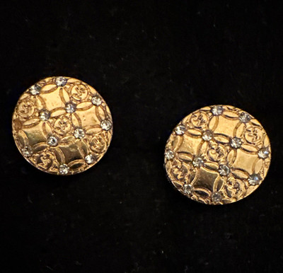 Gold Tone Round Pavé Clear Crystal Stud Earrings 12mm, Butterfly Back
