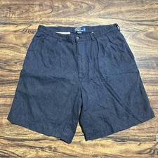 Vtg Polo Ralph Lauren Tyler Short 100 Linen Pleated Shorts Size 36 Navy Blue