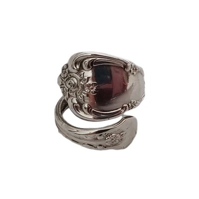WM.A.Rogers Oneida LTD Silver Plated VTGSpoon Ring, Floral, Stamped, Size 6-6.5 