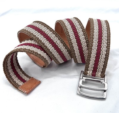 Burberry Red Tan Striped Canvas D-Ring Buckle Mens Belt Size 34