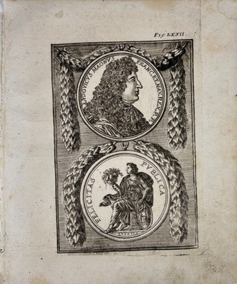 Louis XIV, King of France. Medal/portrait. Copperplate engraving, Alain Mallet