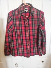 LL Bean Women  s Scotch Plaid Flannel Shirt Relaxed Fit Red Multicolor Sz Small