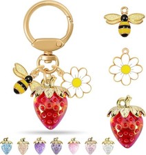 Strawberry Bag Charm with Flower  Bee for Handbags or Wallet