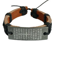 Vintage The Lords Prayer Leather Bracelet Mens Womens Adjustable Rope Catholic