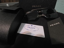 PRADA Square Sunglasses Gold Metal Frame Gray Gradient Plastic Lenses