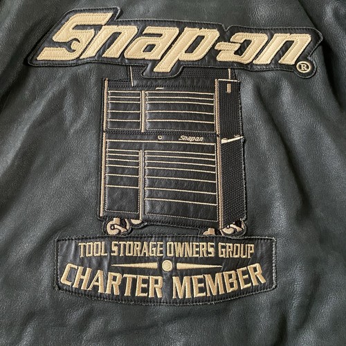 Vintage Snap On Tools Leather Jacket Charter Member Mens XXL Black Embroidered - Picture 2 of 11