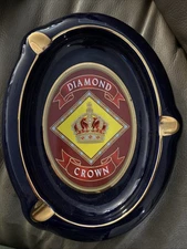 Diamond Crown Large Ceramic Cigar Ashtray Blue & Gold 12" L x 9" W Blue And Gold