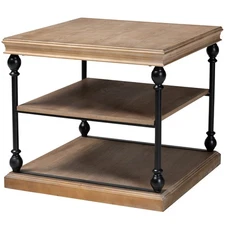 Sebastian End Table, 3-Shelf, Greywashed/Black