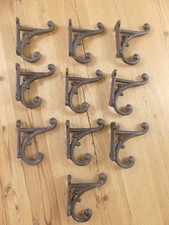 10 Rustic Coat Hooks Antique Style Cast Iron 4.5" Wall Double Restoration Brown