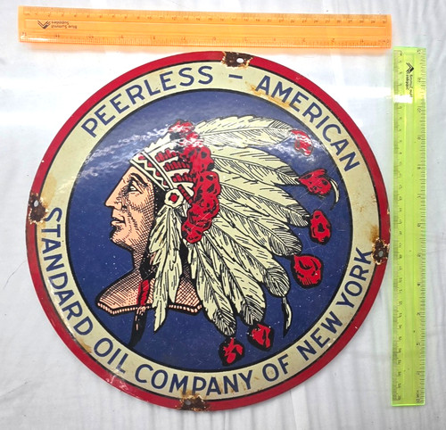 PEERLESS 12"x 12" VINTAGE GENUINE PORCELAIN SIGN PUMP PLATE GAS STATION OIL