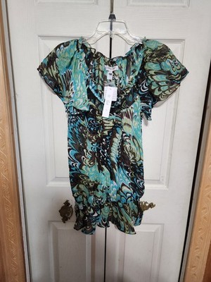 Nwt Women's Claudia Richard Blouses Multi Colored Short Sleeve Size Large