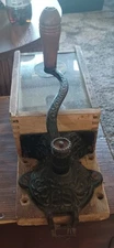 Antique Wood & Cast Iron Wall Mount Coffee Grinder