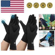 2 Pairs Compression Full Finger Arthritis Gloves, Copper Glove with Touch Scr...