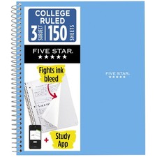 Five Star Spiral Notebook Study App, 3 Subject, 1 Count Pack of 1 , Blue