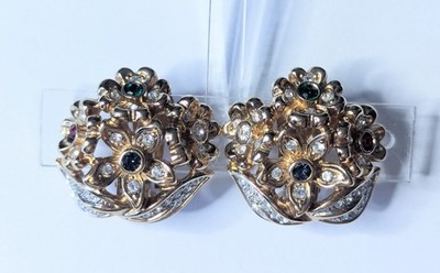 Vintage Pierre Lang Vienna Austrian Swarovski Gold Tone Clio On Floral Earrings