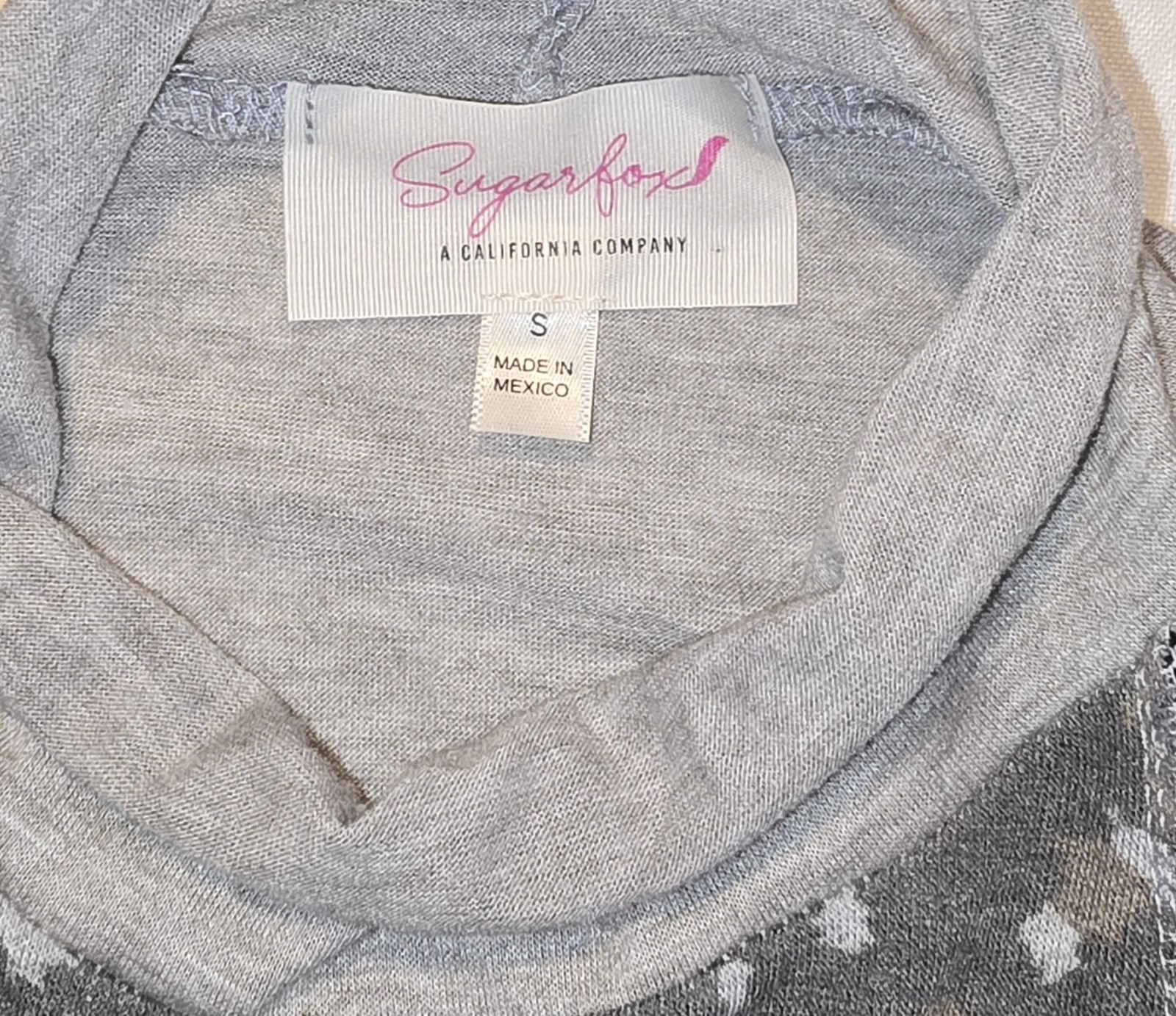 Sugarfox Womens Lightweight Long Sleeve Gray Patchwork Top Pullover Sz S