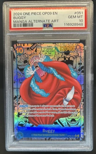 2024 One Piece Emperors in the New World Buggy Rare Manga Art #OP09-051 PSA 10