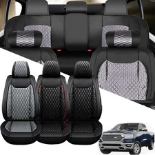 For Dodge Ram 1500 2009-2024 2500 3500 Leather Car Seat Covers Full Set Cushion