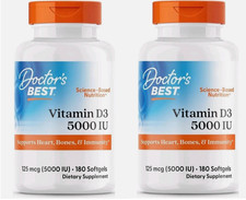 2 packs- Doctor's Best Vitamin D3 5000IU, Non-GMO, Gluten  Soy Free, 180 Ct ea
