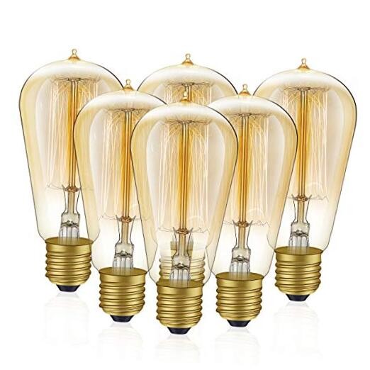6-Pack Edison Light Bulbs, 60w Vintage Edison Bulb, ST58-Inc
