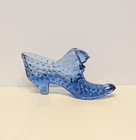Vintage Stamped Fenton Periwinkle Cat Head Hobnail Slipper Shoe HTF