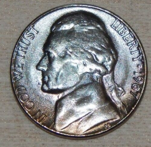 1967  Jefferson Nickel  gem bu super luster and blu and gold toning - Picture 1 of 7