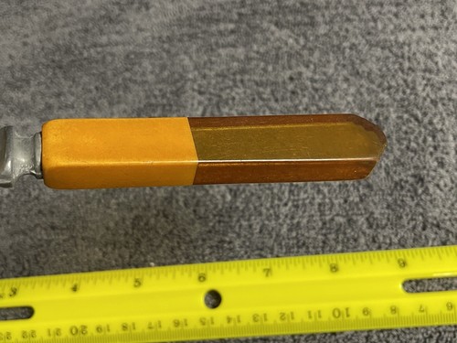 Vintage zweifarbiges Apfelsaft Rot & Buttercotch Gelb Bakelit Katharinenmesser - Bild 5 von 7