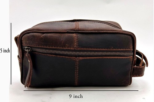 Bolso de tocador unisex de viaje doble kit de aseo de cuero de búfalo genuino kit de aseo/afeitado - Imagen 4 de 8