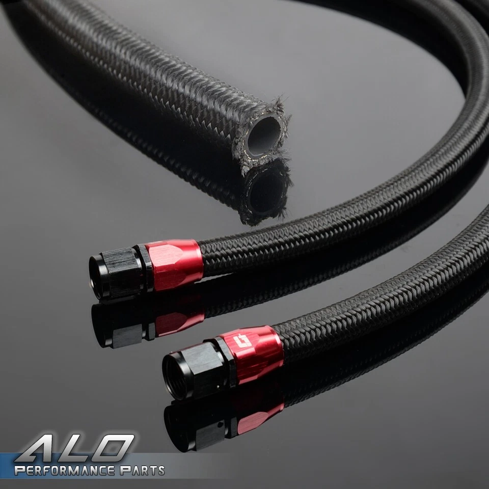 New 5M 6AN Black Nylon Braided Oil Fuel Hose Line & Adapter End Fittings - Image 2 of 4