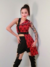 Black Red Female Jazz Dance Costume Rave Performance Stage Show Club Outfit Set