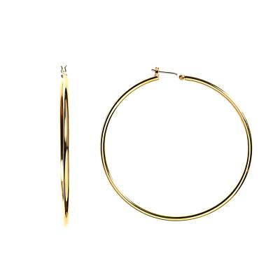 14k Yellow Gold 1.5mm Shiny Round Tube Hoop Earrings, Diameter 25mm