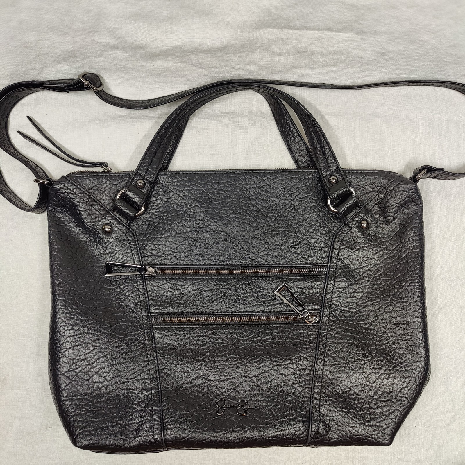 Jessica Simpson Black Faux Vegan Leather Medium Hobo Handbag Crossbody Shoulder